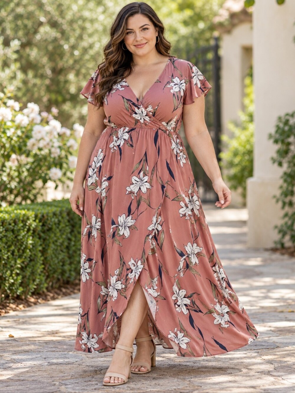 Ava & Viv 1X Dusty Rose Floral Wrap Maxi Dress